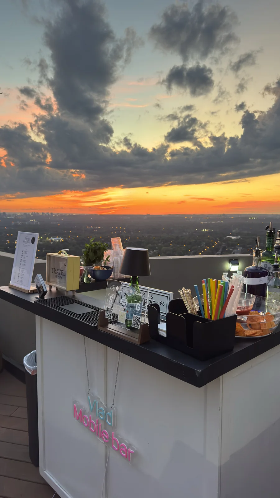 Vlad Mobile Bar setup overlooking Toronto at sunset
